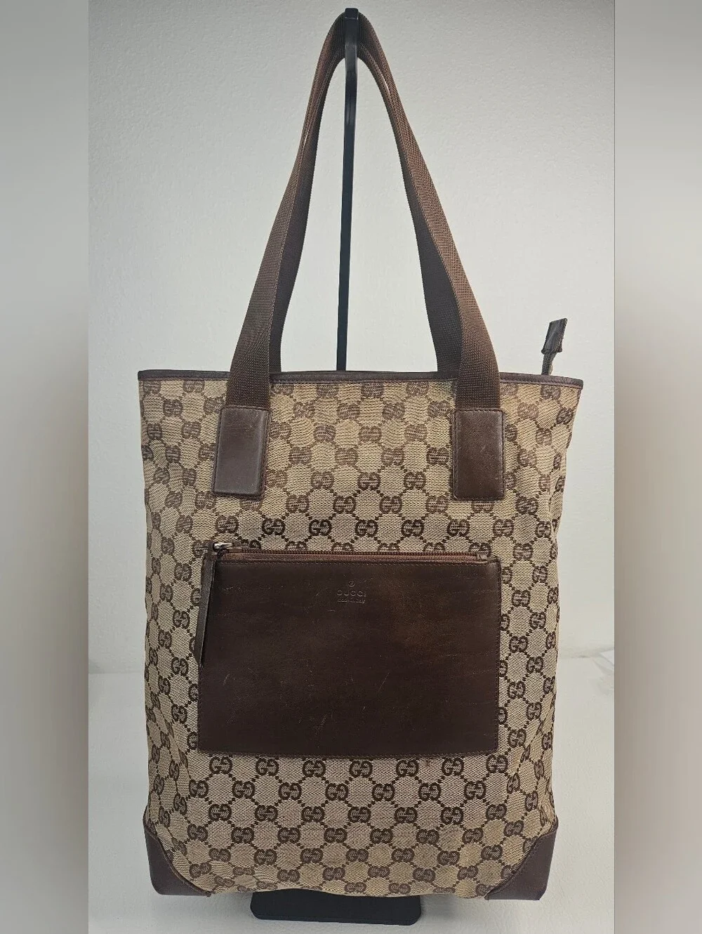 Authentic Gucci GG Canvas Zip Shoulder Tote Brown Monogram Shopper Bag Y2K